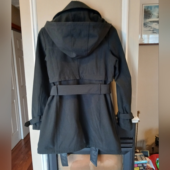 Steve Madden Black Asymmetrical Zip Fleece Lined Hooded Coat Size S/P - Picture 5 of 10